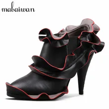 Mabaiwan/женские ботильоны с острым носком; дизайнерские женские туфли-лодочки на высоком каблуке 10 см с оборками; женские модельные туфли; Botines Mujer