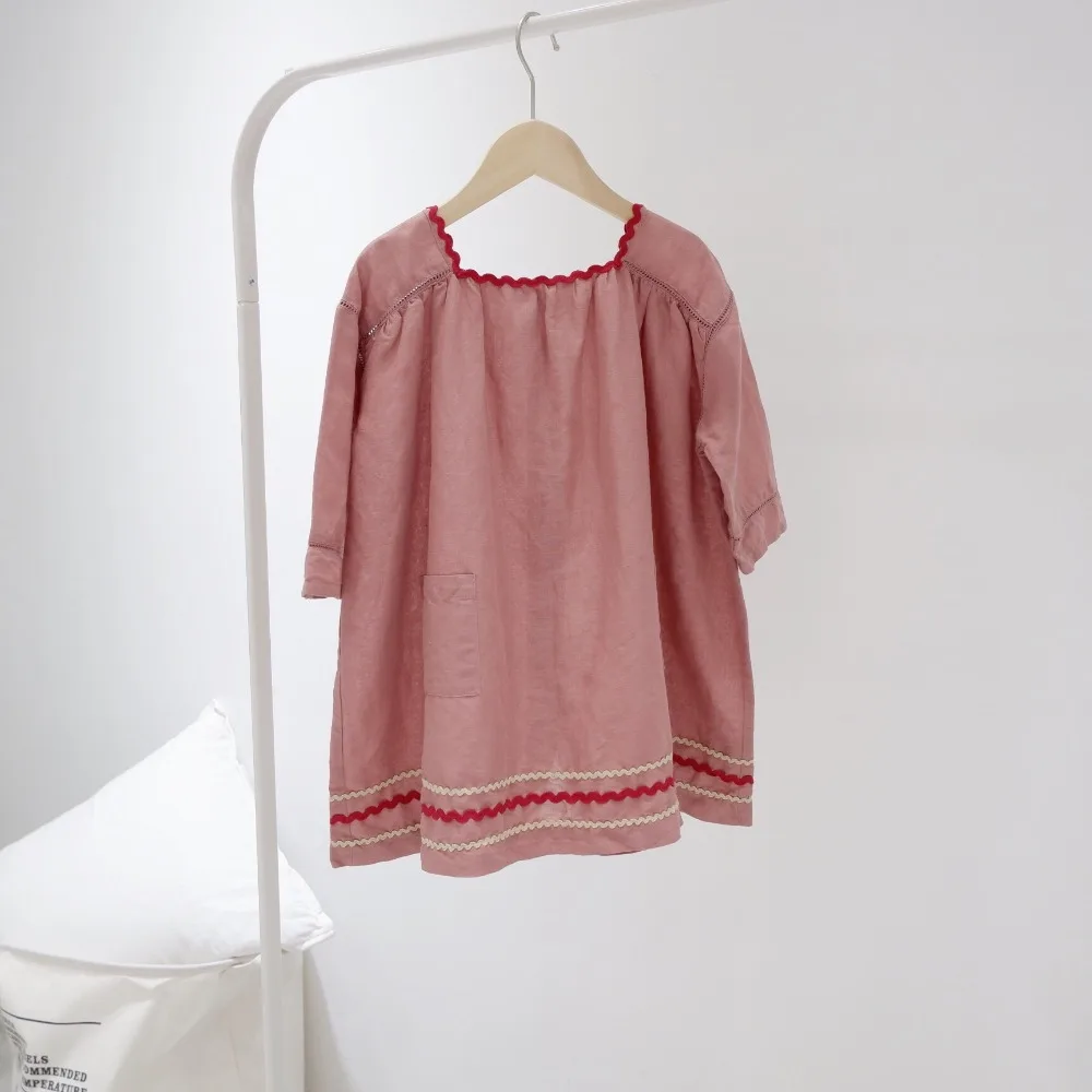 

kids dresses for girls baby girl clothes Retro red bean paste color loose dress 2019 new design lovely girls dress