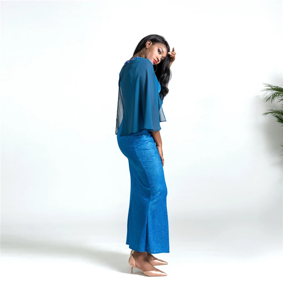 BAIBAZIN New African sleeveless mesh openwork fishtail dress elegant elegant dress Plus size L-XXL