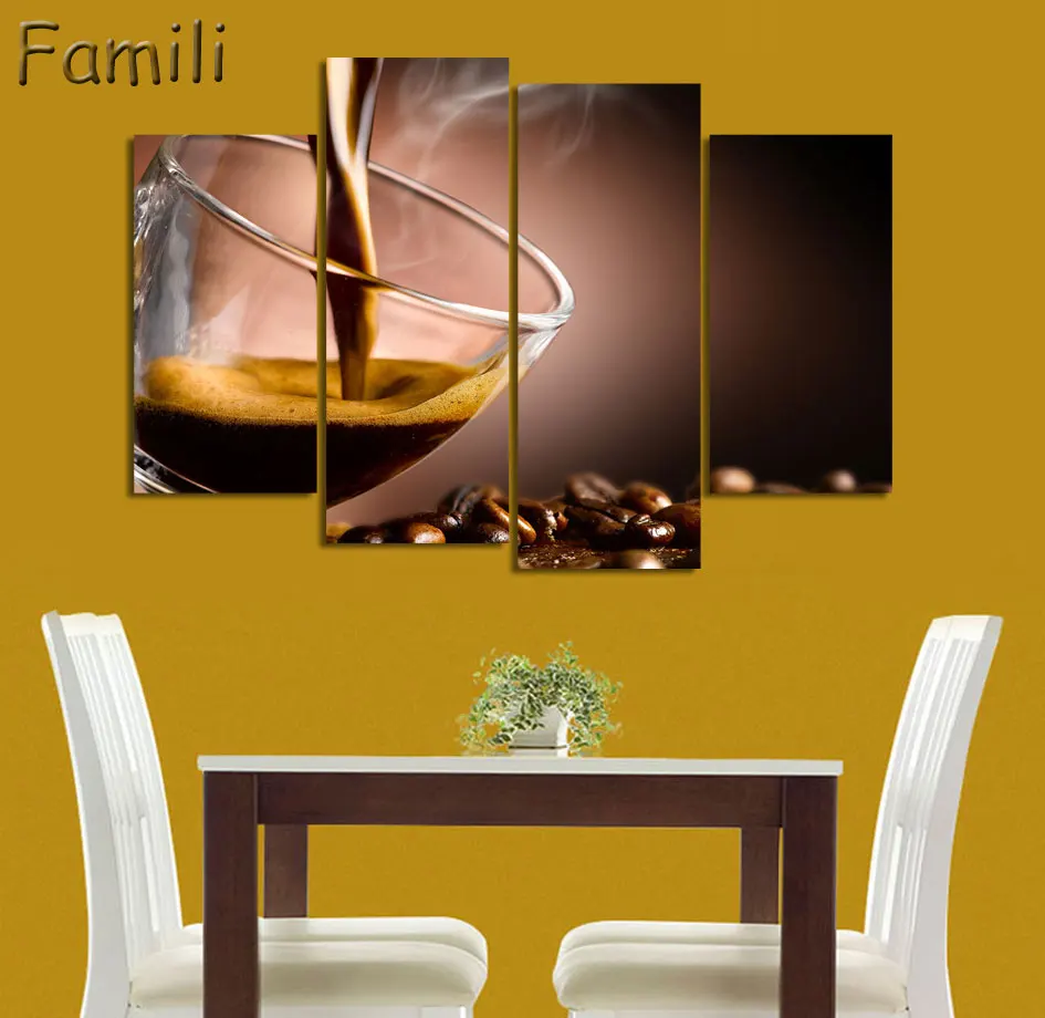 4Pieces Canvas Painting Wall Art Coffee cup coffee beans ...