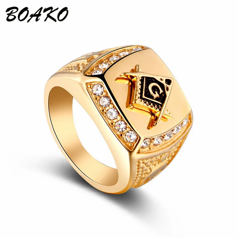 BOAKO масонские кольца из нержавеющей стали мужские кольца с кристаллами CZ кольцо в стиле панк масонский знак G Тамплиер мужские ювелирные кольца