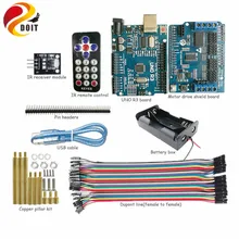 DOIT 1 комплект ИК-комплект управления с UNO R3 плата+ моторный привод щит для Arduino робот гусеничный Танк автомобиль шасси с помощью приложения телефон RC игрушка