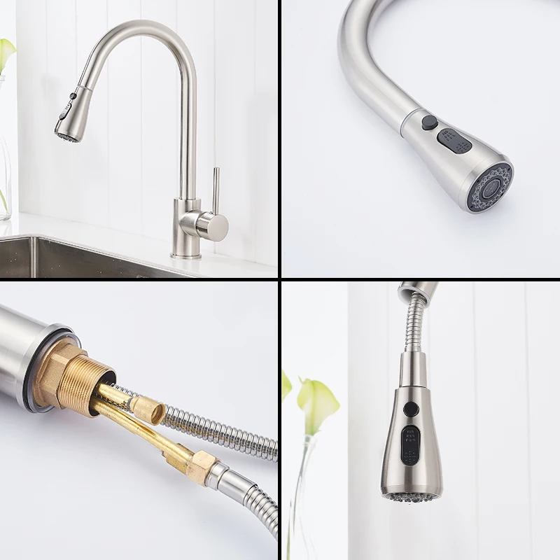 FLG Single Handle Kitchen Faucet Mixer Pull Out Kitchen Tap Single Hole Water Tap Cold and Hot Water Mixer torneira cozinha  