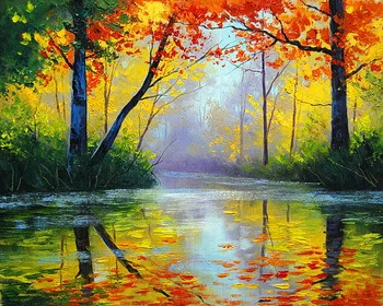 

Modern handmade painting colorful rivulet in autuman on oil canvas for home decor and wallpaper, gallery