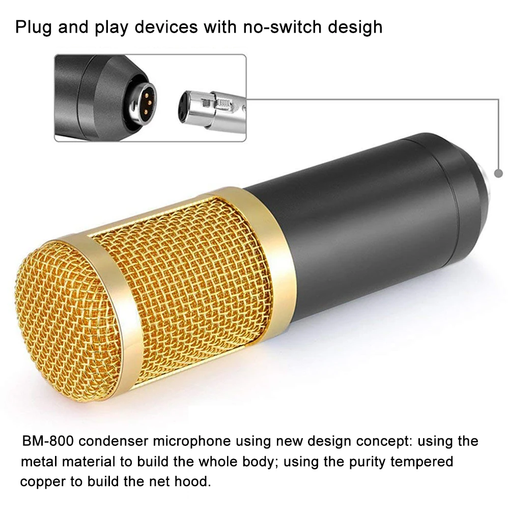 GEVO BM800 Microphone for Computer - Wired Studio Condenser Karaoke Mic with Pop Filter, NB 35 Holder Arm, and Phantom Power image 3