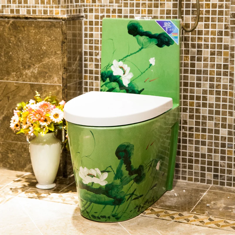 

Art Toilet Siphon Silent Water Saving Art Toilet Urinal Green Lotus pattern Toilet seat