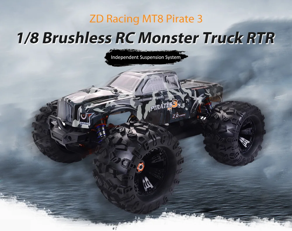 ZD Racing MT8 пирата 3 RC Monster Truck автомобильных 1/8 RTR регулируемый амортизатор 4-Каналы RC автомобиль 120A бесщеточный Водонепроницаемый ESC