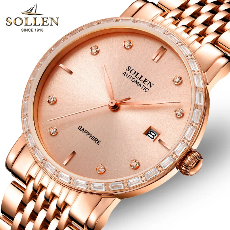 

SOLLEN genuine high-end men's watches100m Waterproof automatic mechanical watch male clock ultra-thin diamond men's wristwatches