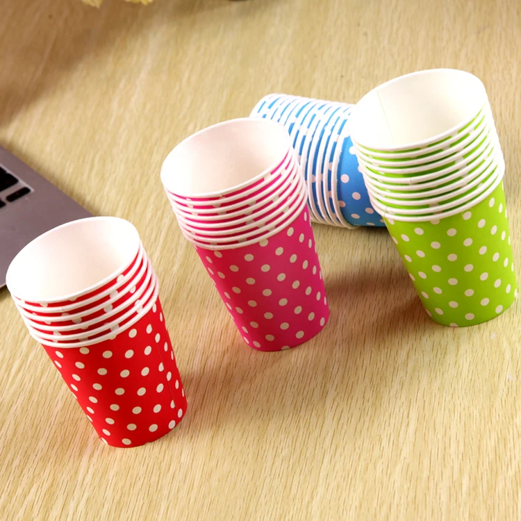 50pcs/Pack Party Paper Cup Disposable Cup Color Dot Wave Point Manual