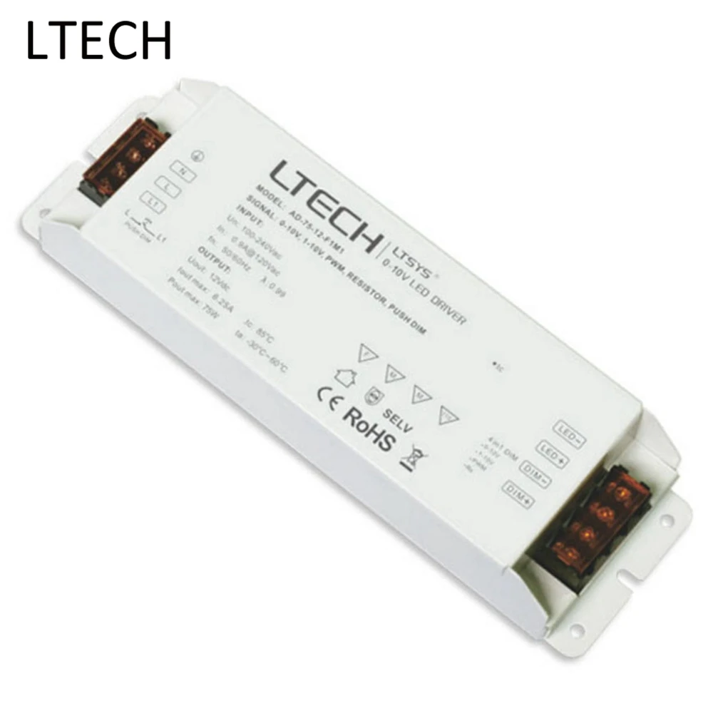 

LTECH CV Led Driver AD-75-12-F1M1 AC 110V - 220V Input DC 12V 6.2A 75W Output PUSH DIM 0/1-10V Led Dimming Driver