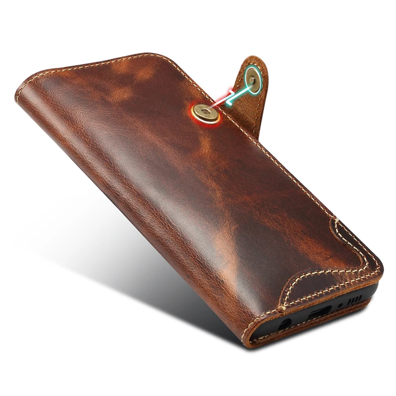  For Samsung S10 S10E Phone Case Retro Oil Wax Cowhide Leather Strap Flip Wallet Card Case Bag Cover