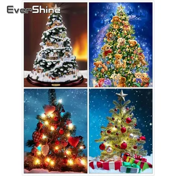 

EverShine 5D Diamond Painting Christmas Tree Pictures Of Rhinestones Diamond Embroidery Scenery Diamond Mosaic Holiday Gift