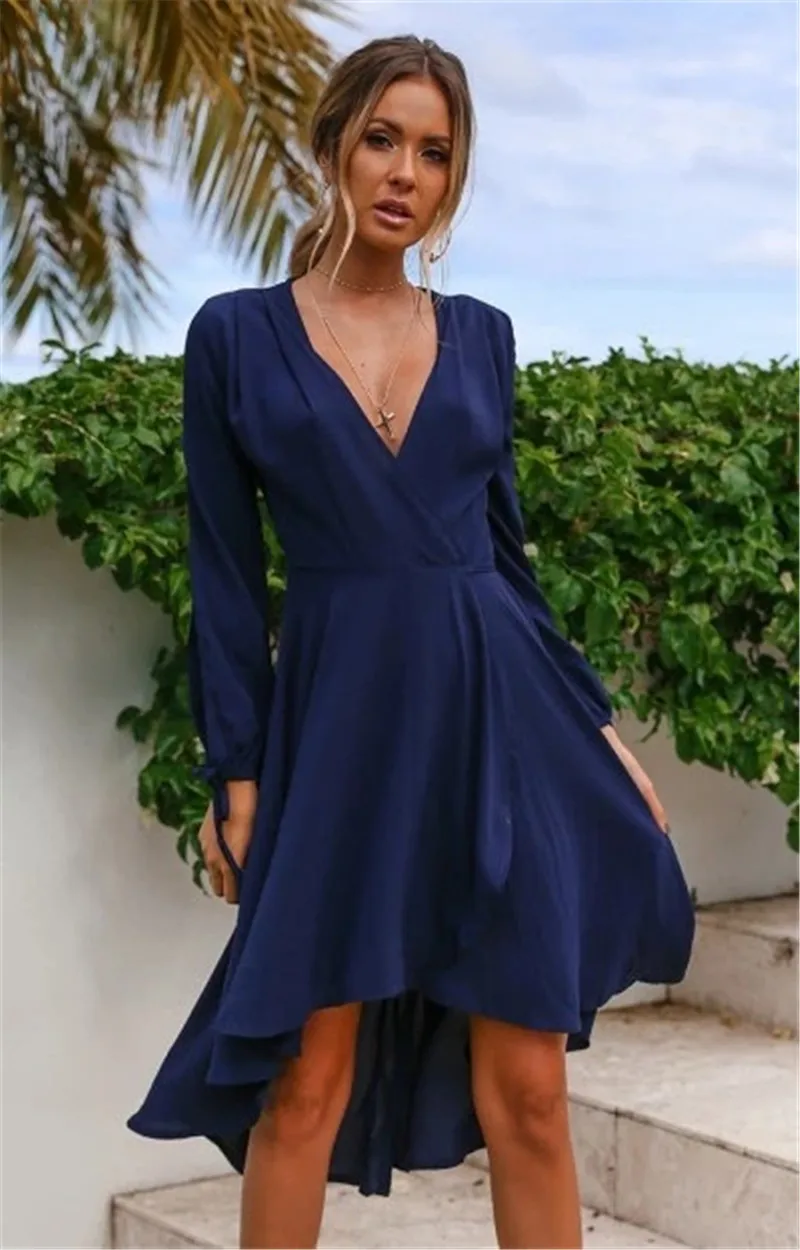 Эффектный модный стиль с длинными рукавами V образным вырезом шнурок шифоновое