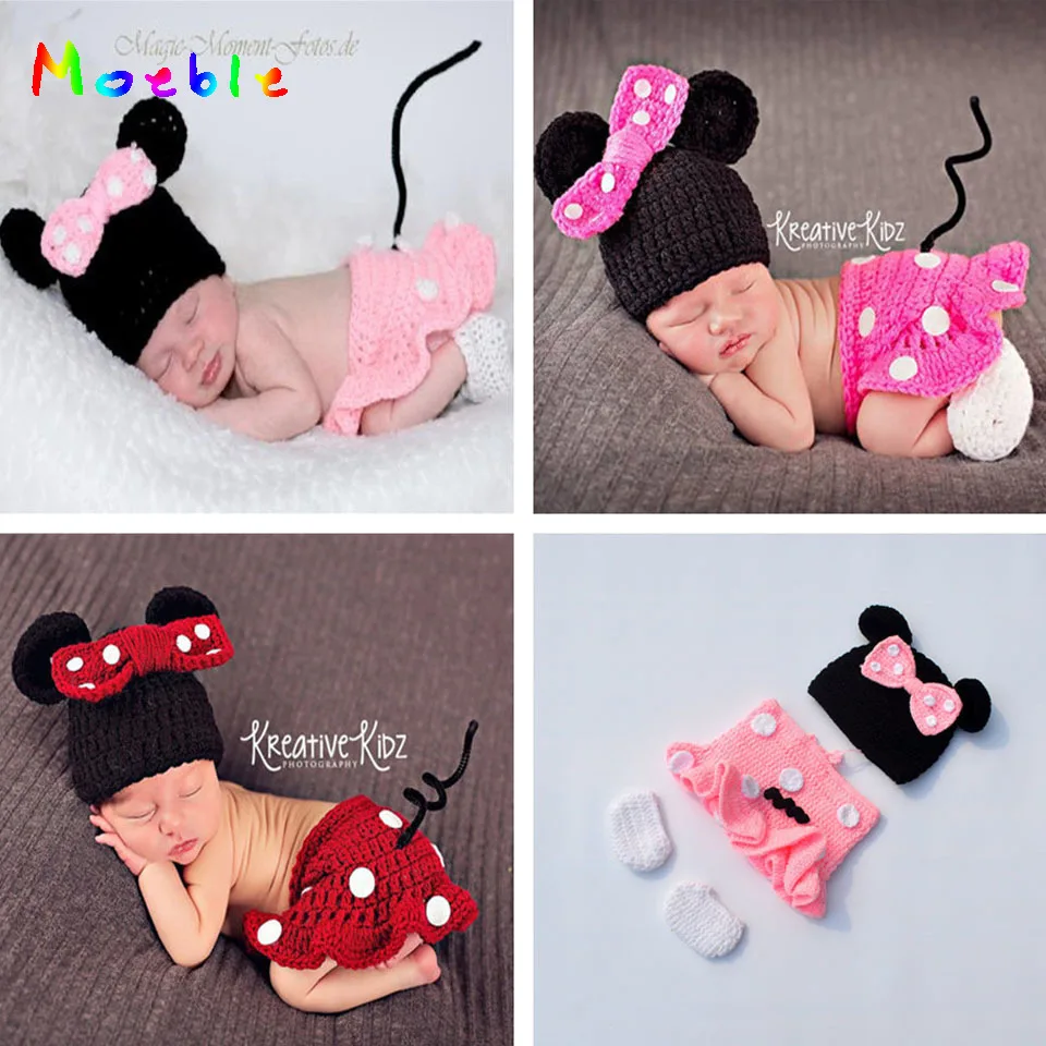 Costume tricoté pour nouveau-né | Crochet, accessoires Photo, pour bébé fille Mickey, pour la maison, dernière collection, 1 ensemble,