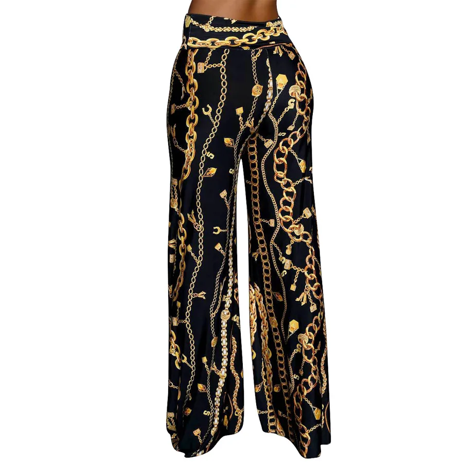 

New Arrivals 2019 Women's Gold Chain Digital Printing Long Pants Straight Trousers Women Fashion Women Pants High Waist Trousers