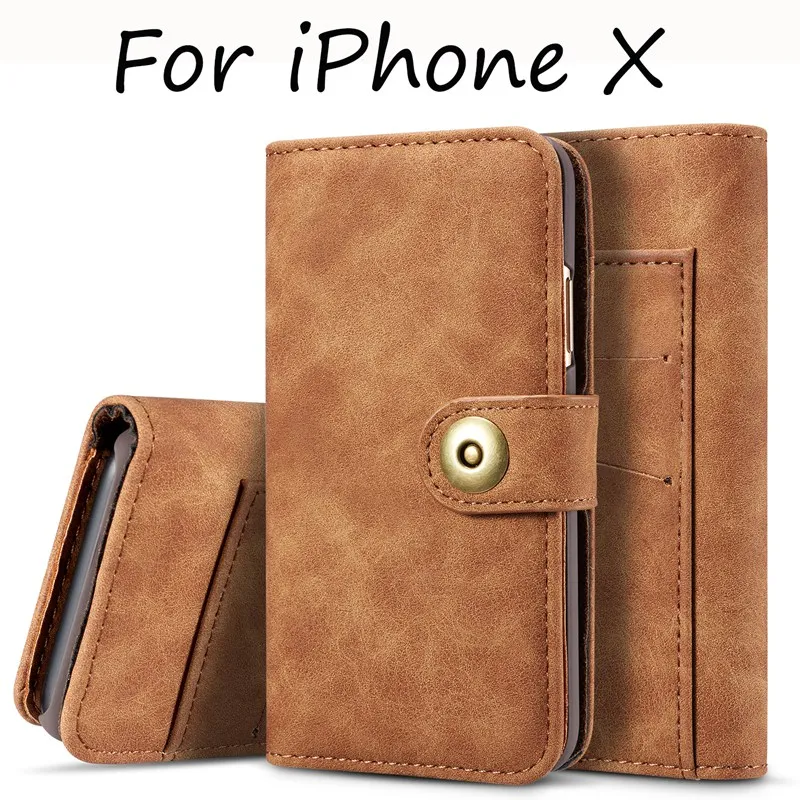 Case Cover With Magnetic Detachable For iPhone iPhone X Wallet Flip Case Ultra Thin Card Holder Hoesje Luxury 2 in 1 Women
