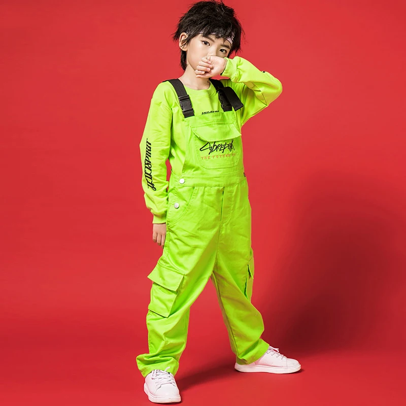 Новые детские танцевальные костюмы, неоновая зеленая одежда для мальчиков комбинезон для уличных танцев, костюм Детская танцевальная одежда в стиле хип-хоп для мальчиков, BL1933