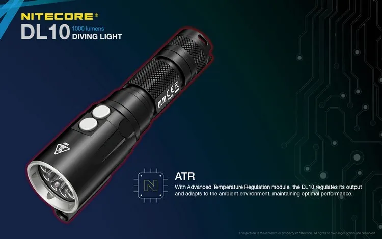 NITECORE DL10& UM10 Зарядное устройство 18650 Батарея 1000LM CREE XP-L HI V3 светодиодный фара-Искатель подводная с водонепроницаемым чехлом и возможностью погружения на глубину до 30 м