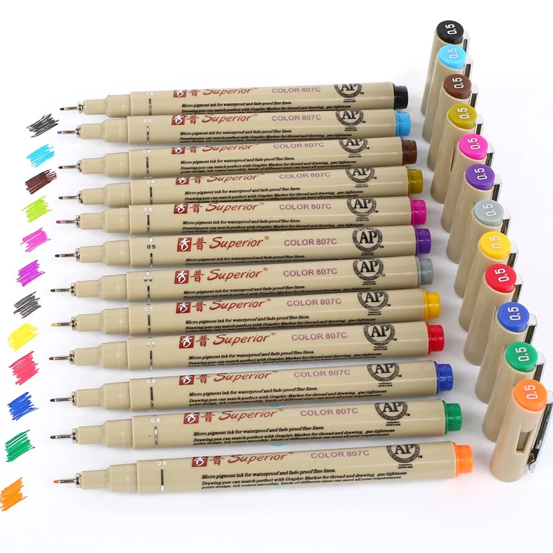

12PCS 12 Color Needle Micron Drawing Pen Set for Sketch Art Markers Felt Tip Pen office School Supplies