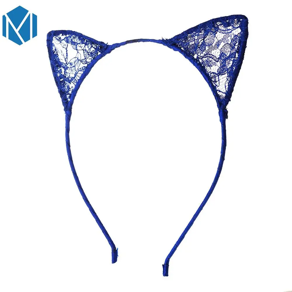 M MISM, новинка, ободок для женщин, кружевная цветная повязка для волос с кроличьими кошачьими ушками, вечерние и выпускные обручи для волос, аксессуары для укладки волос в Корейском стиле - Цвет: Blue Cat Ears
