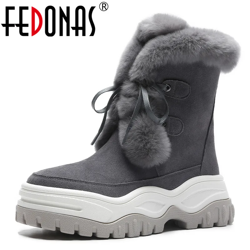 

FEDONAS Fashion Winter Women Cow Suede Snow Boots Platforms Lace Up Cute Casual Shoes Woman High Quality Ladies Short Basic Boot