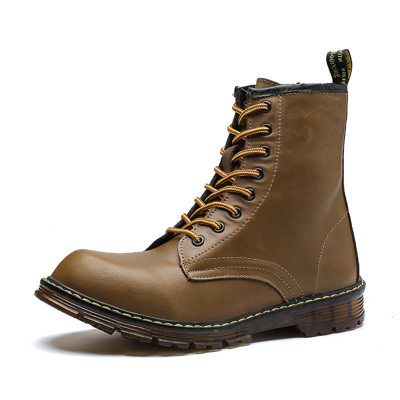 

Genuine Leather Men Male Boots Cow Leather Warm Inside Leather Boots High Top Mid-calf Mens Martin Shoes