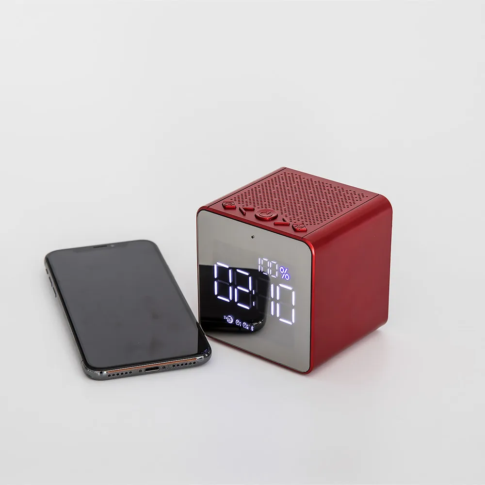 Mini wireless bluetooth speaker with LED Digital Alarm clock FM radio support Aux TF USB music player Desktop speaker column (2)
