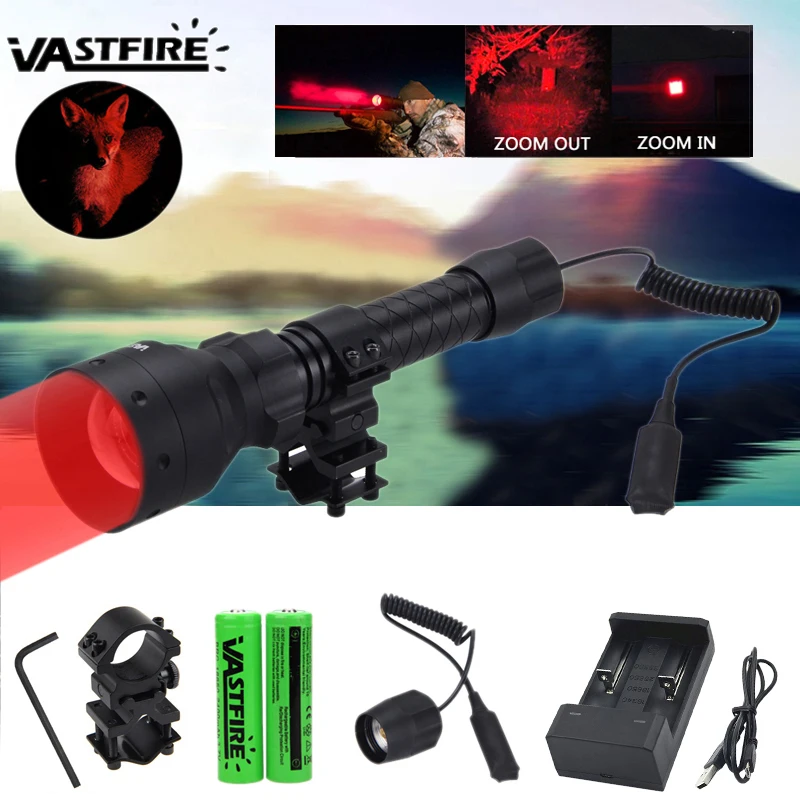 

Zoomable Weapon Gun Light Green/Red XPE2 LED Tactical Airsoft Hunting Flashlight+Rifle Scope Mount+Pressure Switch+18650+Charger