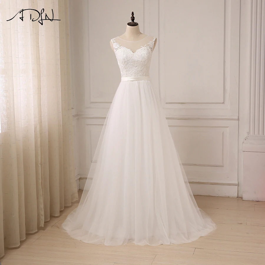 ADLN New Arrival Cheap Wedding Dresses O Neck Lace Tulle Boho Summer Beach Bridal Gown Bohemian