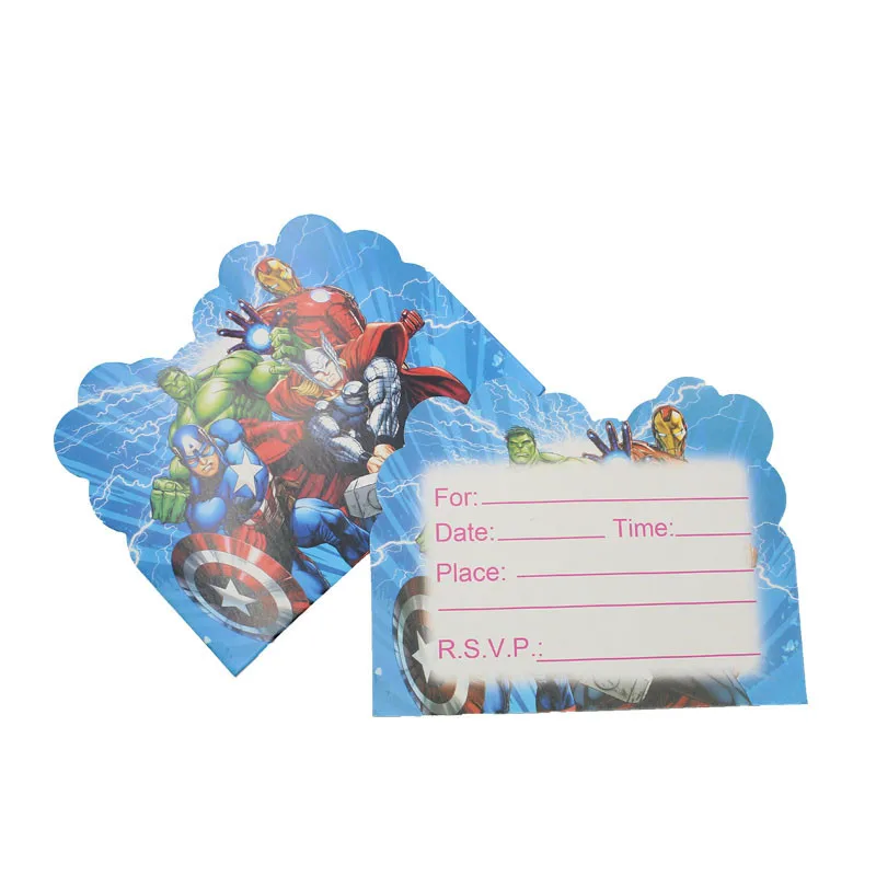 

10pcs/lot Cartoon Avenger Cards & Invitations Singke-page Birthday Party Decorations Kis Boy Card Event Party Supplies Card