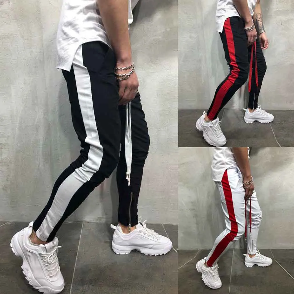 Men Sweatpants Casual Joggings Sport Striped Baggy Pockets pants
