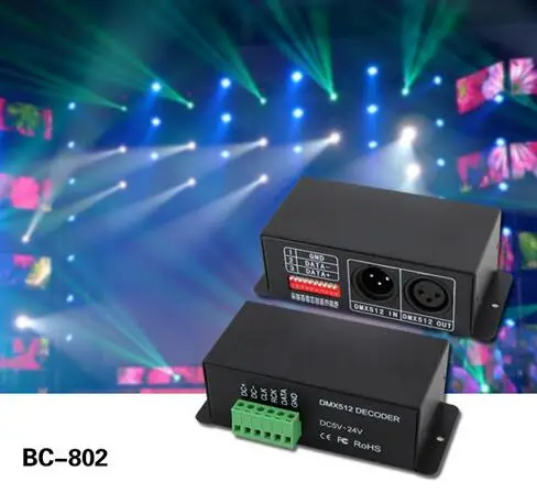 

BC-802-2801 DMX512 Decoder Dream Color Decoder support WS2801,WS2803 driving IC;DC5V-24V input DMX Controller