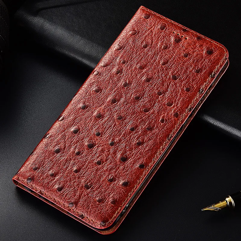 Red-brown Страуса текстуры натуральная телячья кожа чехол для samsung Galaxy A9 A9000 A900F/A9 Pro A9100 крышка чехол-книжка с подставкой для телефона с магнитной защелкой в живописном исполнении - Цвет: Red-brown