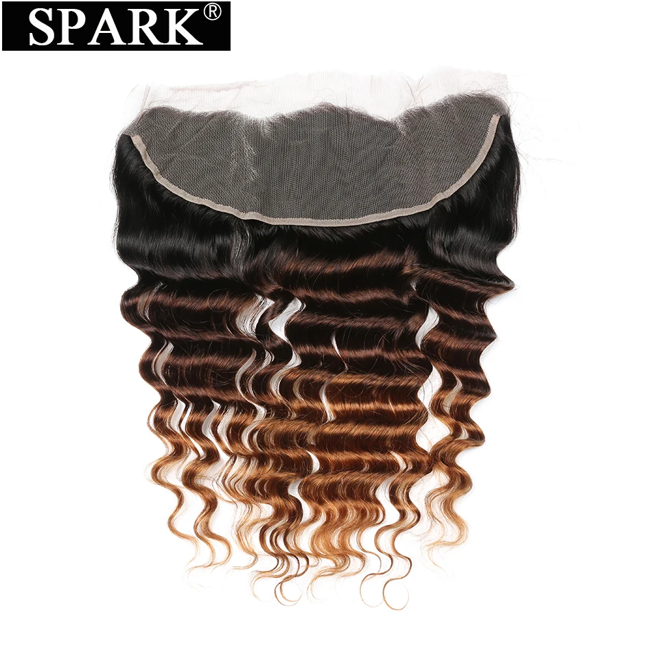 

Spark Hair Ombre Brazilian Loose Deep Wave 13x4 Swiss Lace Frontal Closure Free Part Remy Human Hair Closure 1B/4/30 Color