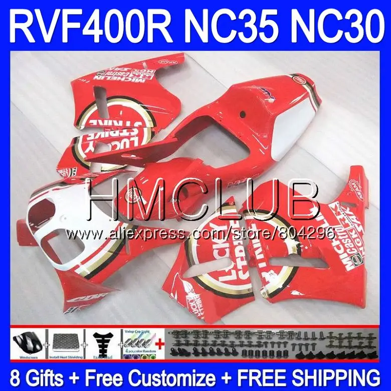 

RVF400R For HONDA VFR400 R NC30 V4 VFR400R 89 90 91 92 93 92HM14 NC35 RVF VFR 400R 1989 1990 1991 1992 1993 Lucky Red Fairing