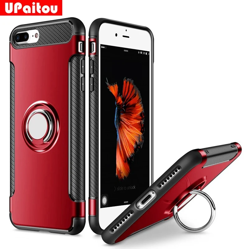 UPaitou Case for iPhone X 10 7 6 6s Plus 5 5S SE Car Holder Stand Magnetic Suction Bracket Ring Grip 360 Degree Rotating |