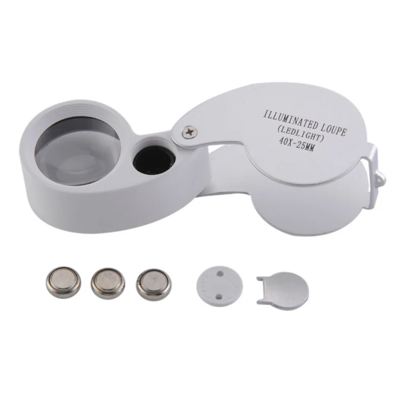 

New Arrival Folding Magnifier Lens with LED Light Portable 40x25mm Jeweler Loop MINI Illuminated Magnifier Hot Sale