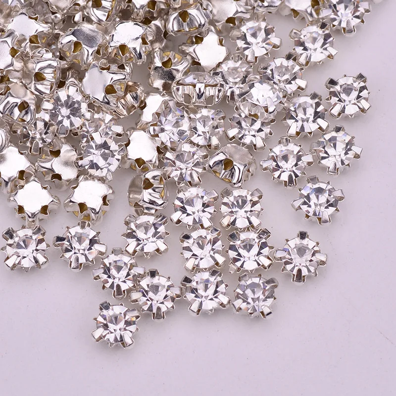 JUNAO ss16 4mm Sewing Crystal Clear White Claw Rhinestones Sew On Glass Stones Flatback Beads