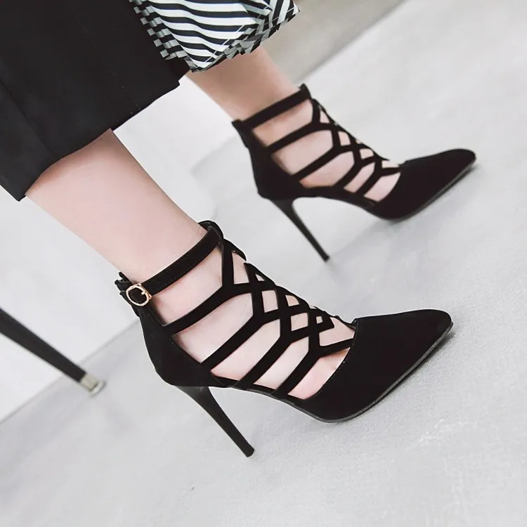 

Big Size 11 12 13 14 15 high heels sandals women shoes woman summer Women's Shoes with Spiked Hollow Fine Heel and Back Zipper