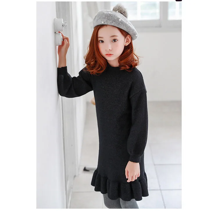 knitting sweater dresses for girls 11 10 years ruffles long sleeve little big girls princess dresses kids teenagers clothing  5 6 7 8 9 10 11 12 13 14 15 16 years little teenage big girls  children dress girls princess dress girls dress kids