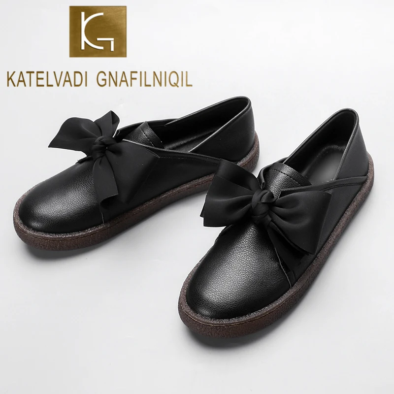 

KATELVADI KATELVADI Women Shoes Black PU Women Casual Flats Nurse Shoes Moccasins Slip On Shoes Fashion Woman Loafers K-459