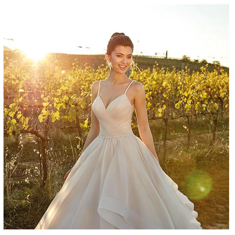 LORIE Strand Trouwjurken Spaghetti Champagne EEN Line Tulle Backless Prinses Lange Jurk Boho Bruid Jurk 2019 LORIE Strand Trouwjurken Spaghetti Champagne EEN Line Tulle Backless Prinses Lange Jurk Boho Bruid Jurk 2019