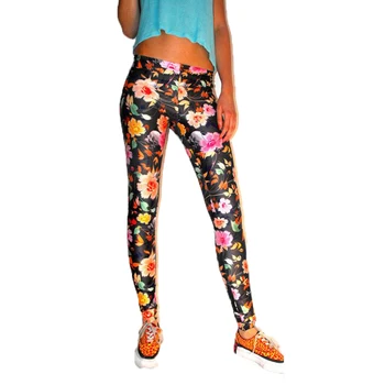 

Flower Printed Leggings Fashion Sexy Women Lady Slim High Elastic Cotton Pencil Pants Workout Push Up Women Leggings
