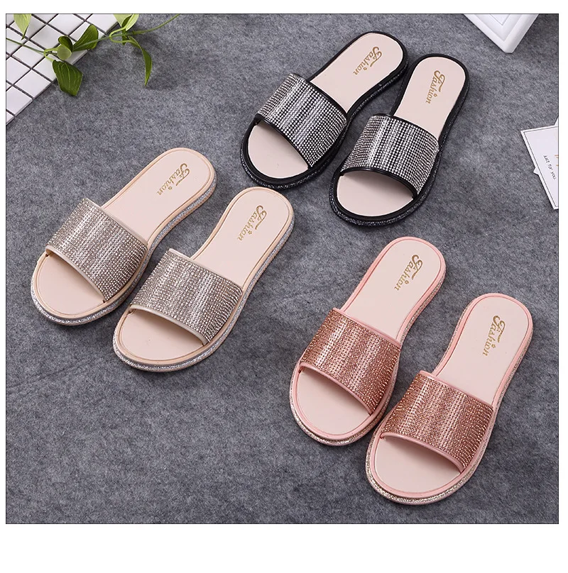 

Women Slippers Summer Bling Basic Simple Outside Slides Female Flat with Platform Lady Casual 2019 Style Round Toe Shoes Women