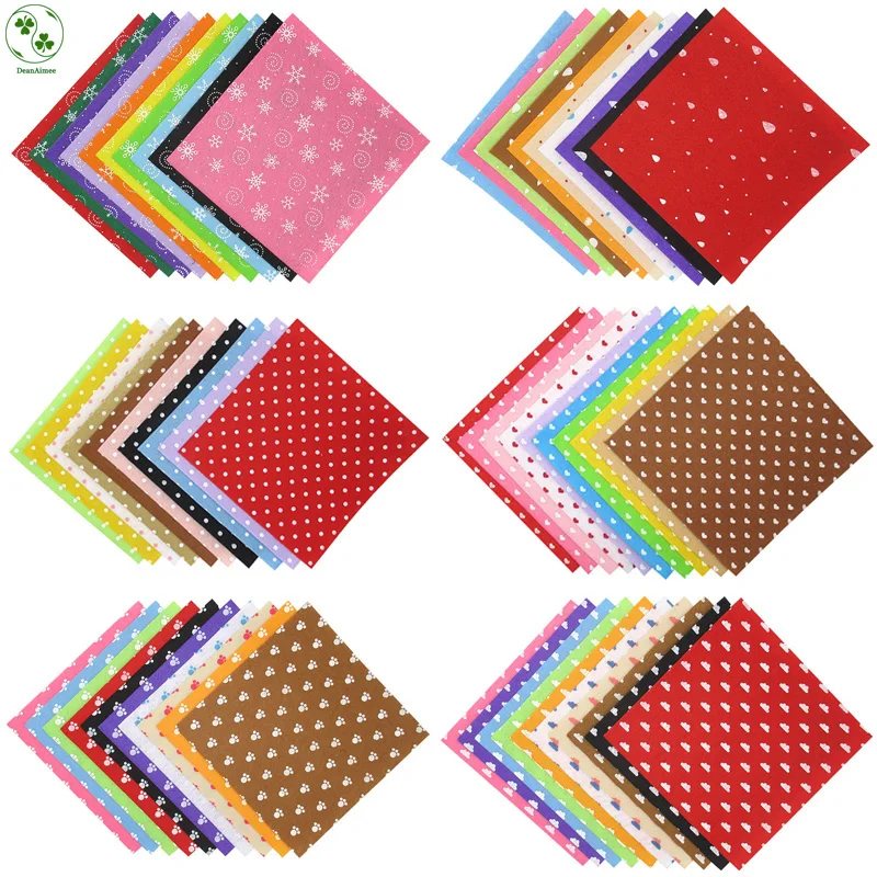 

7 Styles Printed Felt Cloth DIY Dot,Raindrop,Snow,Cloud,Feet,Heart,Star Patterns Felt Fabric Sewing Dolls Mix 10 Colors 15X15cm
