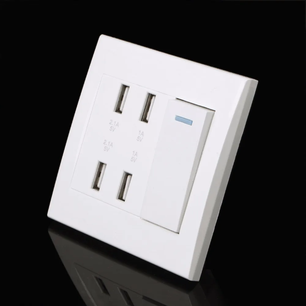 Настенный выключатель с 4 портами USB 220 В 10 А|Электрические розетки| |