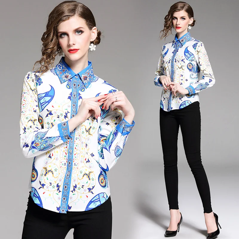 2019 جديد الربيع الصيف مصمم مكتب سيدة بلوزة و قميص طويل الأكمام المرأة طباعة خمر عارضة إمرأة قمم و البلوزات 2019 جديد الربيع الصيف مصمم مكتب سيدة بلوزة و قميص طويل الأكمام المرأة طباعة خمر عارضة إمرأة قمم و البلوزات