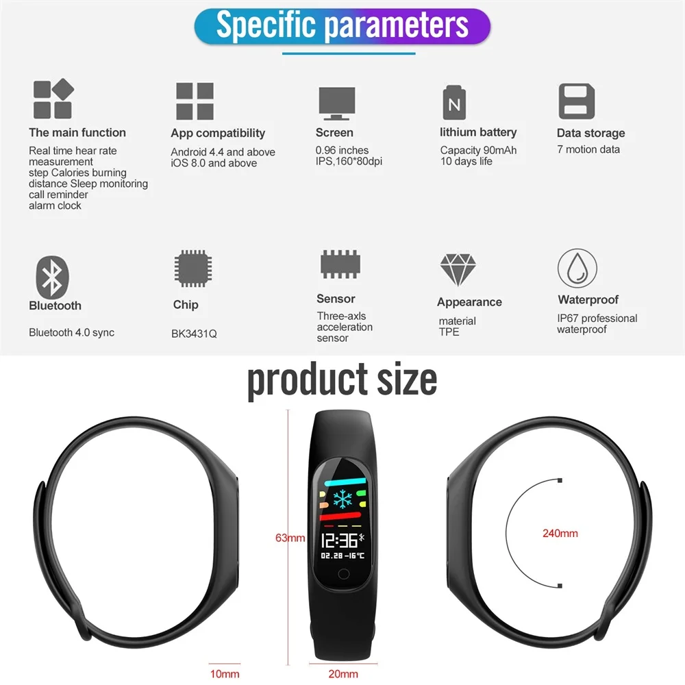 Cawono CW27 смарт часы Новый Smart Браслет фитнес браслет 0 96 ''OLED монитор сердечного