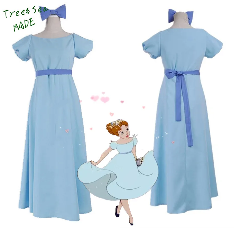 Blue Bow Anime Peter Pan Wendy Darling Costume Cosplay Wig Wig Cap Track 