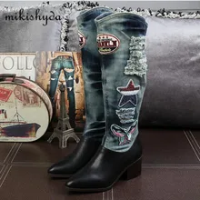 Г. Винтажные ботинки Cano Alto, весенне-осенняя парусиновая обувь синие джинсовые Ботинки martin на среднем каблуке, с высоким голенищем, в ковбойском стиле